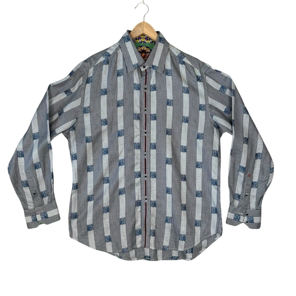 Robert Graham Men’s Classic Herringbone Strip Button Up Long Sleeve Shirt XL